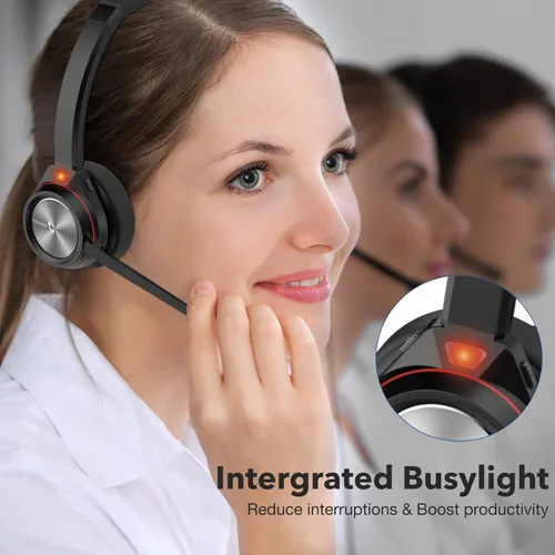 Vista 5 de Auriculares inalámbricos con micrófono para PC, auriculares Bluetooth con silencio de micrófono y soporte de carga, auriculares de trabajo