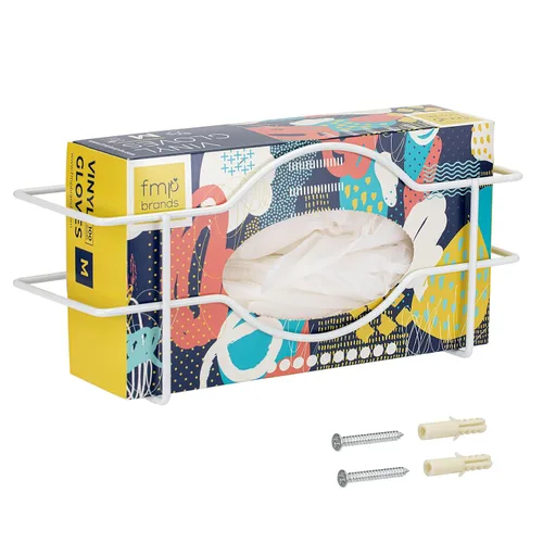 Vista 9 de FMP Brands Soporte doble para guantes para montaje en pared, soporte de caja de servilleta desechable, dispensador de metal duradero blanco