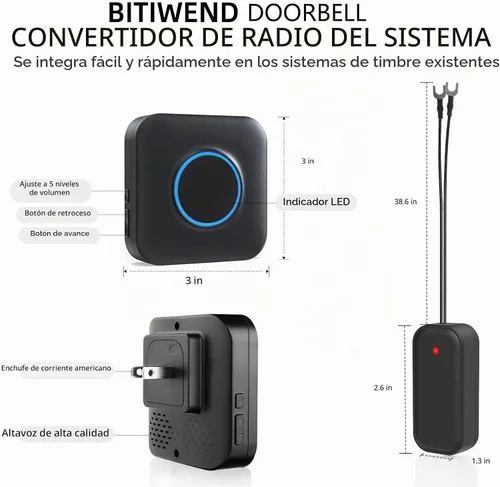 Vista 9 de BITIWEND Timbre inalámbrico para Blink - Compatible con timbre de video Blink y timbre de video Blink (2.ª generación) con transmisor con cable