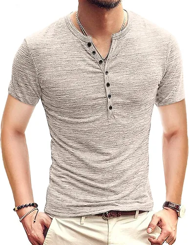 Vista 24 de KUYIGO Camisas Henley para hombre, estilo casual, ajustadas, básicas, de A01 Negro Puro