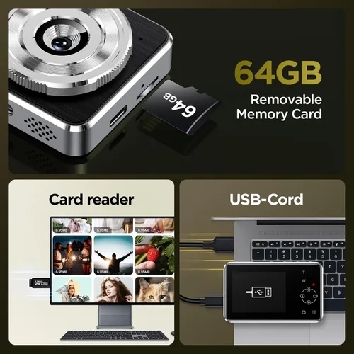 Vista 7 de Cámara digital Voxitenus - Cámara FHD 1080P para niños - Tarjeta TF de 64GB - Zoom 16x Auto-Enfoque con bolsa de cámara - Lector de tarjetas