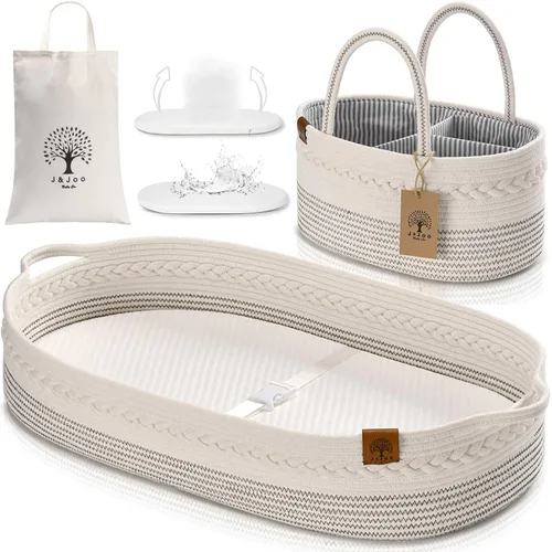 Vista 10 de Cesta cambiador de bebé incluye pañalera, suave e impermeable, de doble cubierta, portátil, cambiador para tocador y cambiador, regalo para baby