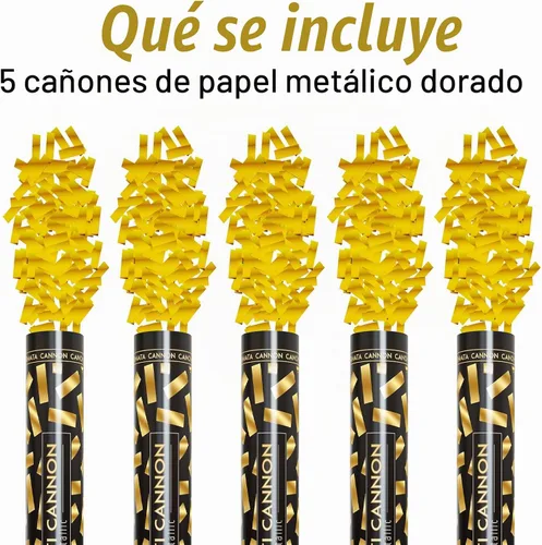 Vista 6 de Poppers de confeti amarillo, 15 pulgadas, color dorado, para cumpleaños, bodas, celebraciones de Halloween, pistola de confeti con aire Oro
