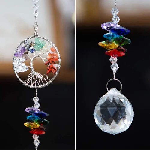 Vista 5 de 2 paquetes de atrapasoles de cristales colgantes – Colgante de cristal de árbol de la vida, adorno de cristal arco iris, bola de cristal, cristales