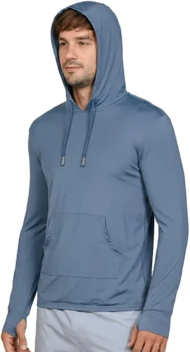 Vista 9 de INGEAR Sudadera con capucha UPF 50+ para hombre, ligera, con protección UV, de secado rápido, absorbe la humedad, con bolsillo Negro