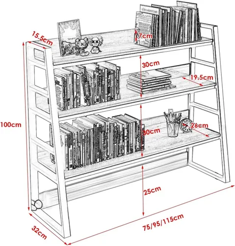 Vista 2 de Estantería de escritorio de hierro forjado de 3 niveles, estante de escritorio industrial para computadora, estantería multiusos, estantería