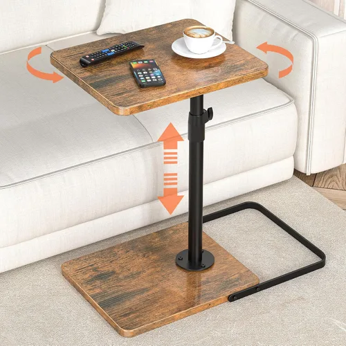 Vista 10 de Mesa de TV para sofá, altura ajustable/giro de 360°/diseño de panel abatible de 180°, mesa auxiliar lateral en forma de C, mesa lateral para brazo