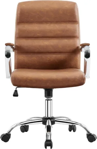 Vista 10 de Topeakmart Silla de oficina con respaldo medio, silla ejecutiva giratoria ajustable de piel sintética, color negro