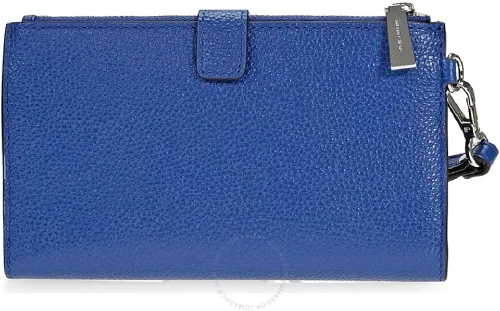 Vista 3 de Michael Kors Adele Doble -cremallera Cuero Teléfono Pulsera En Vintage Azul Cartera Nuevo