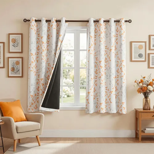 Vista 21 de Cortinas opacas 95% azules de 63 pulgadas de largo para dormitorio, cortina de oscurecimiento de habitación con patrón de hojas para habitación