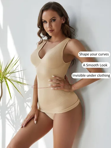 Vista 4 de MakeMeChic Camiseta sin mangas con control de abdomen para mujer