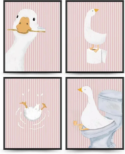 Vista 18 de Impresiones de Arte de Pared para Baño de Niños Wheatwin, Decoración de Pared de Ganso para Baño