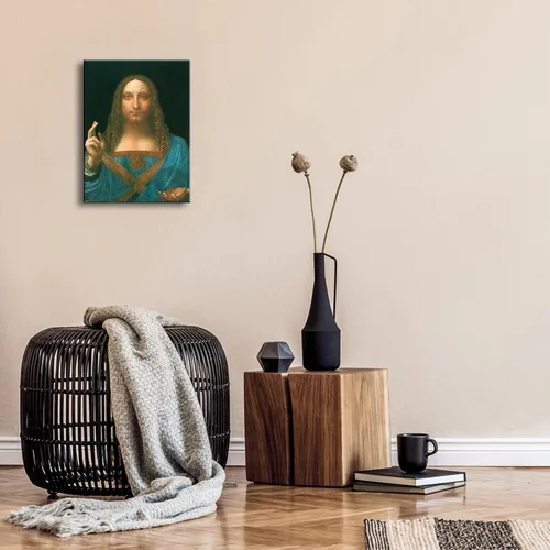 Vista 5 de Wieco Art Lienzo impreso Salvator Mundi, 1500 por Leonardo DA VINCI Reproducciones de arte clásico Jesús lienzo arte de pared para decoración