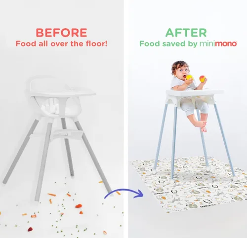 Vista 5 de Minimono Tapete de salpicaduras para bebé debajo de la silla alta – 30 alfombrillas desechables e impermeables – 40 x 47 pulgadas tapete