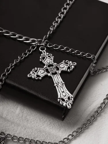Vista 6 de Sacina Gargantilla de cruz gótica, gótico punk emo grunge Y2k, joyería gótica, regalo de joyería de Navidad de Halloween para mujer, Zinc, No es una