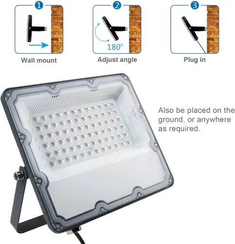 Vista 7 de 60W llevó la luz de inundación al aire libre, luces de inundación exteriores, luz de inundación enchufable, para patio, patio de recreo, estadio