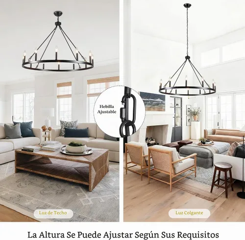 Vista 9 de Candelabro de rueda de carro, 12 luces de 38 pulgadas, lámpara de granja Luz negra-12