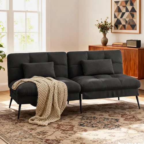 Vista 2 de COMHOMA Sofá cama tipo futón convertible, sofá futón de tela de 72 pulgadas con respaldo ajustable, reclinable plegable para muebles de sala de Negro