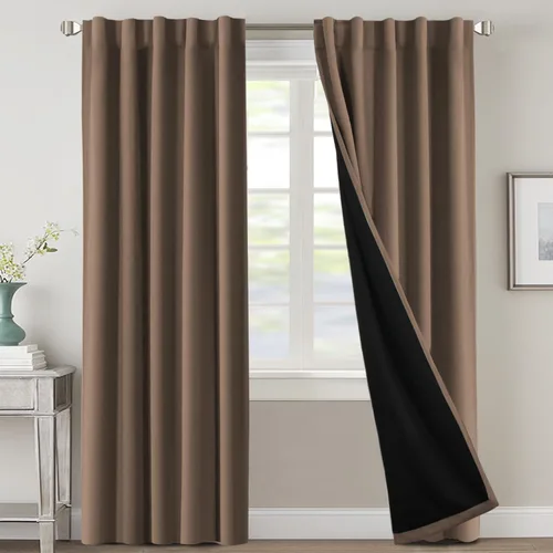 Vista 105 de H.VERSAILTEX Cortinas 100% opacas para dormitorio con forro negro, cortinas de oscurecimiento de habitación completa, con aislamiento térmico