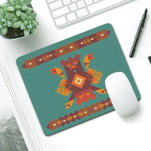 Vista 2 de IBILIU Alfombrilla de mouse colorido estilo navajo, estilo nativo americano, rectangular, verde del suroeste americano, base de goma antideslizante