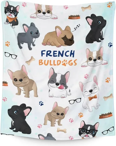 Vista 14 de Regalos de bulldog francés para niños, 30 x 40 pulgadas, mantas de bulldog francés tamaño regazo, mantas suaves y peludas con temática de perros