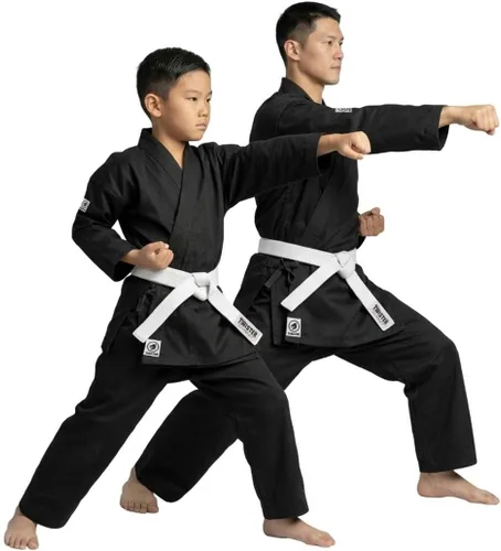 Vista 3 de TWISTER FIGHT WEAR Professional Double Stitch Strong Quality Training Student Karate Gi,Middleweight 8oz With Free White Belt Negro