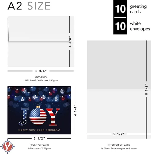 Vista 6 de 2026 Feliz Año Nuevo América! - Tarjetas de felicitación y sobres plegables de Navidad (en blanco en el interior), tarjetas patrióticas para regalos