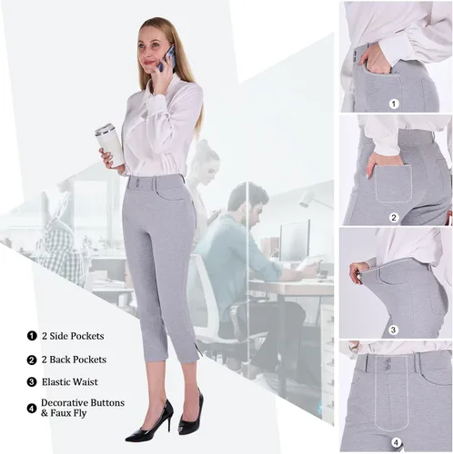 Vista 2 de KOSIWU Pantalones de vestir capri para mujer de 21.5 pulgadas25 pulgadas, pantalones de oficina recortados con pantalones elásticos para negocios