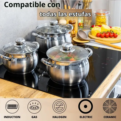 Vista 5 de Daniks Olla clásica de acero inoxidable de 2 cuartos de galón con tapa de vidrio, parte inferior de tres capas para calefacción uniforme, compatible