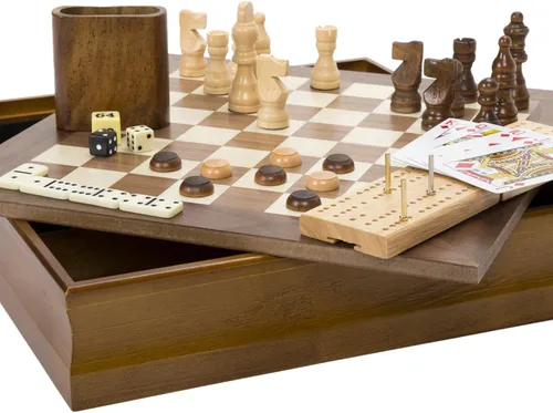 Vista 13 de Ajedrez, Checker y Backgammon de madera deluxe Set, color café