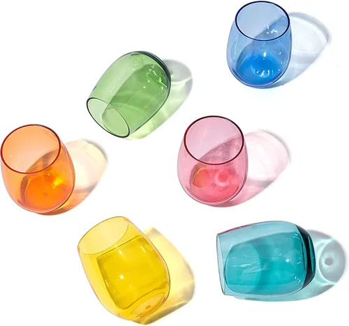 Vista 6 de KX-WARE Vasos de vino acrílicos irrompibles de 18 onzas sin tallo, vasos de plástico multiusos, juego de 6 unidades, color azul, apto