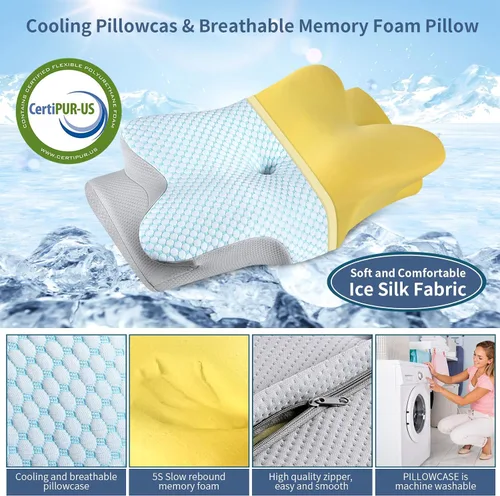 Vista 2 de Almohada cervical para el cuello – Almohada ergonómica para dormir de lado para aliviar el dolor, almohada cervical refrescante para dormir