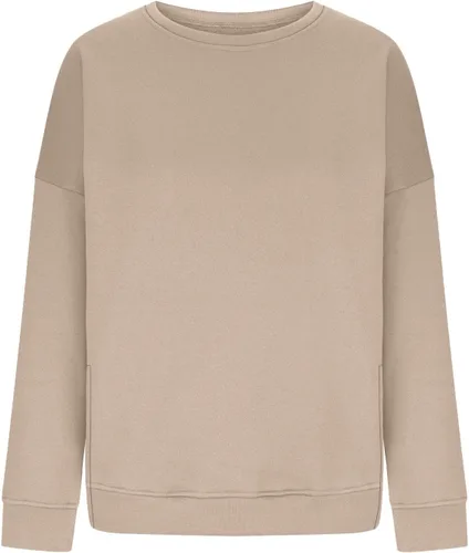 Vista 4 de Sudaderas básicas para mujer, otoño, invierno, casual, lisasgráficas, de gran tamaño, cuello redondo, sin botones, abertura lateral, manga larga