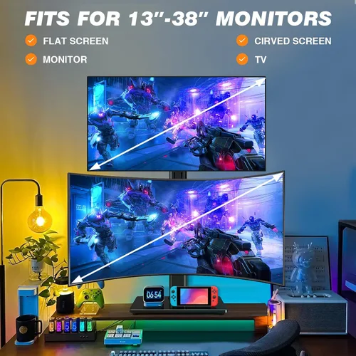 Vista 7 de Soporte de monitor dual VESA para pantallas de 13 a 38 pulgadas, elevador de monitor independiente con giro, inclinación, rotación y altura