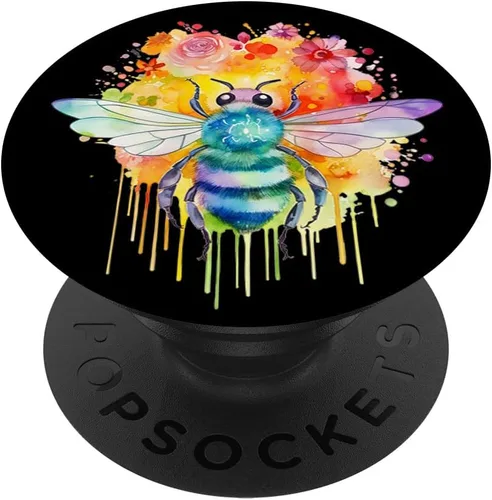 Vista 6 de Bee Honeybee Honey Bee Colorful Insect Bumble Bees Lovers PopSockets MagSafe PopGrip para iPhone