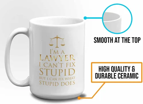 Vista 5 de Bubble Hugs Lawyer - Taza de café de 15 onzas, color blanco – I'm A lawyer I Can't Fix Stupid – Funny Witty Attorney US Court Feminist Law Juez