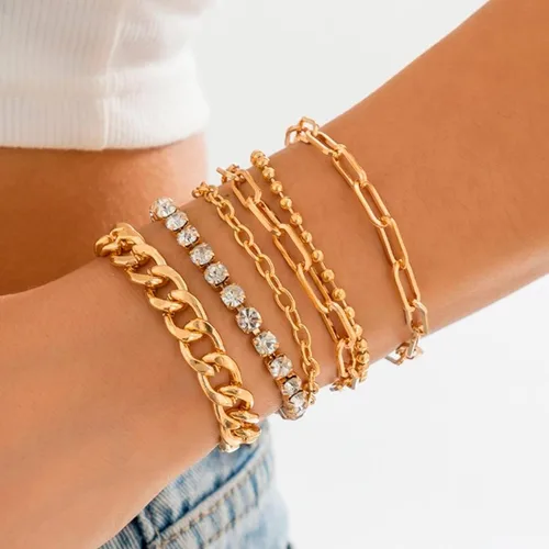 Vista 14 de Long tiantian Pulsera de oro gruesa para mujer, pulseras de oro delicadas, pulseras para mujer, pulseras apilables de eslabones de cadena