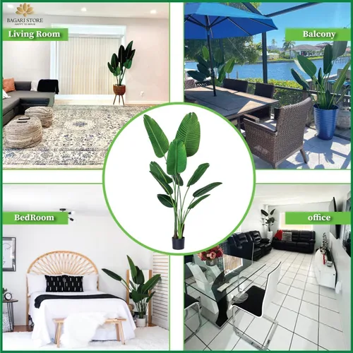Vista 3 de Una planta artificial de seda en maceta de 5 pies, árbol de palmera ave del paraíso de Bagari