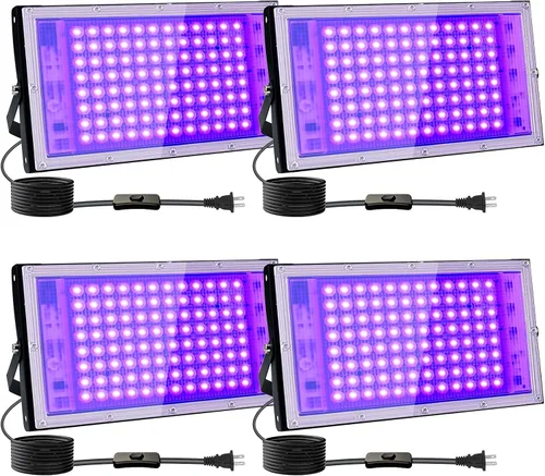 Vista 11 de Luces negras de 50 W, luz de inundación de luz negra con enchufe e interruptor, para fiesta brillante, Halloween, póster fluorescente, iluminación