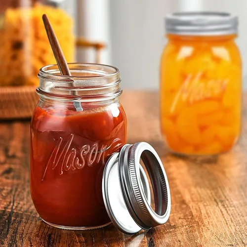 Vista 7 de Tarros Mason de boca regular de 16 onzas con tapas, paquete de 6 Tarros Mason de 16 oz - 6 piezas