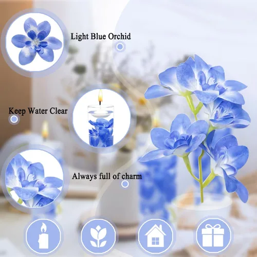 Vista 3 de 10 velas flotantes de flores artificiales de orquídea, centro de mesa, centros de mesa de boda, relleno de jarrón para bodas, fiestas de cumpleaños