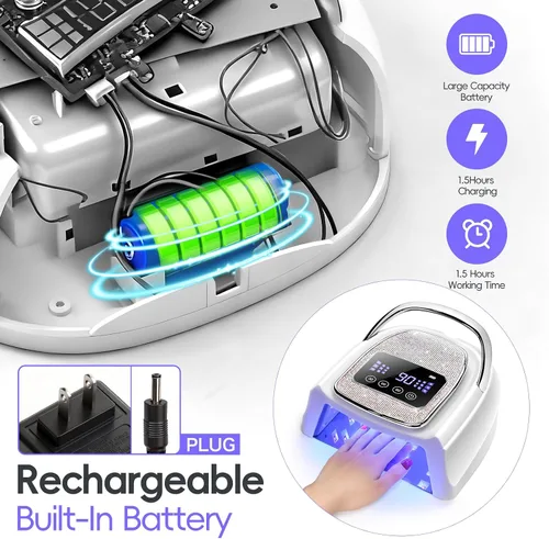 Vista 12 de COSCELIA Lámpara de uñas U V, inalámbrica, recargable, luz UV para uñas de gel, sensor automático profesional, 3 temporizadores, secado rápido