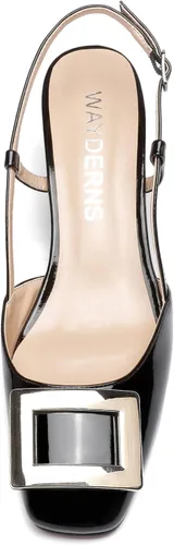Vista 3 de WAYDERNS Zapatos de tacón bajo con hebilla rectangular de metal con punta cuadrada para mujer de 2 pulgadas