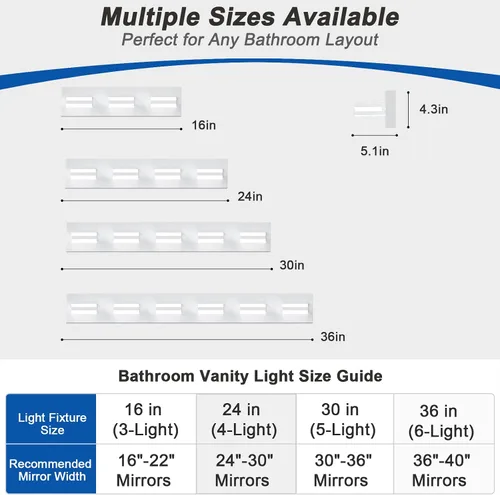 Vista 3 de IZORRO Luces LED modernas para baño (8 luces, regulables), iluminación de pared acrílica blanca mate, luces de tocador para baño sobre espejo, 6000