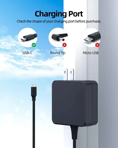 Vista 2 de Cargador USB tipo C de 45 W para laptop Acer Chromebook Spin 11 CP511-2HT CP511-2HTN, Spin 514 CP514-1WH CP514-1H, Spin 311 CP311-2H, Plus 514