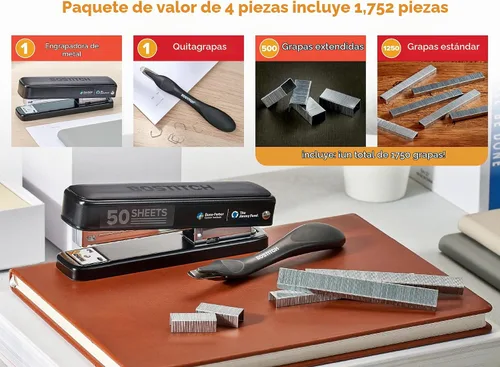 Vista 4 de Bostitch Titan - Engrapadora de metal resistente, capacidad de 50 hojas con 1250 grapas y removedor ergonómico de grapas, grapado sin atascos Negro