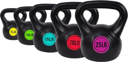 Vista 12 de BalanceFrom Vinyl Kettlebell Set, 30/45/50/75 Pound Options – Cement-Filled Strength Training Weights with Ergonomic Grip and Color Coding for Full