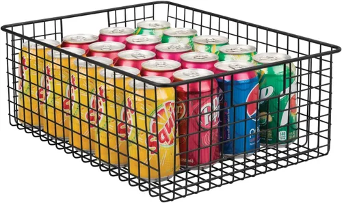 Vista 8 de mDesign Cesta organizadora de almacenamiento de alimentos de alambre de metal con asas para organizar armarios de cocina, estante de despensa, baño