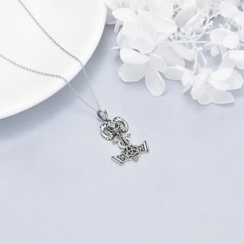 Vista 7 de JOERPH Collar vikingo con martillo Thor para hombre, plata de ley 925, amuleto de Mjolnir, talismán, cabeza de cabra, nudo celta, collar