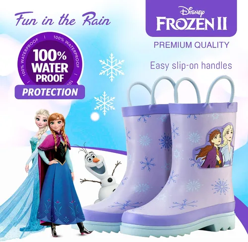 Vista 3 de Disney Botas de lluvia de goma impermeables con estampado de personajes de Frozen Anna y Elsa (niños pequeños)